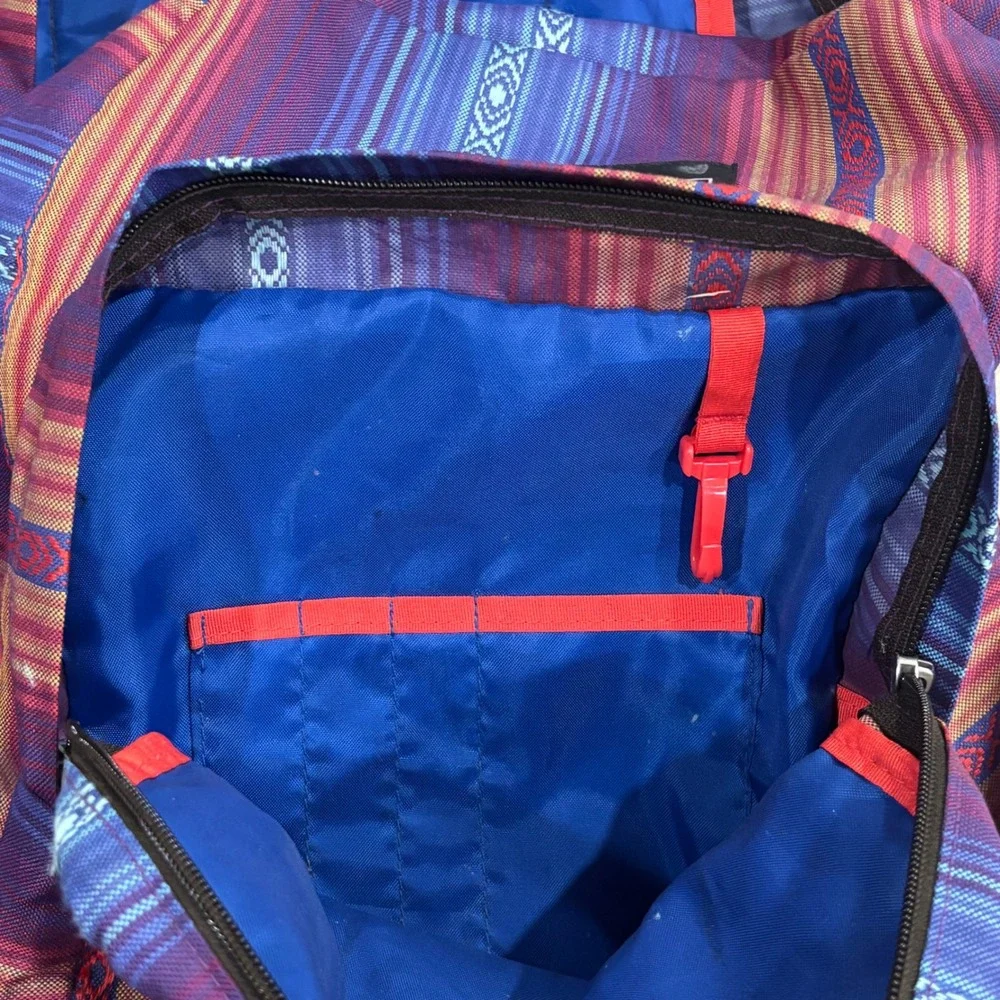 JanSport Originals Backpack Southwestern Stripe Canvas Suede Bottom Blue Purple
